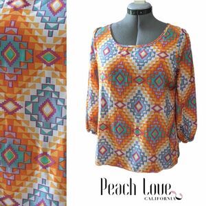 Women's Peach Love California  Long Sleeve Chiffon Colorful Top, Size Medium